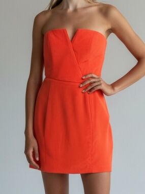 Naven Orange Strapless V-Neck Faux Wrap Cocktail Mini Dress Size Medium